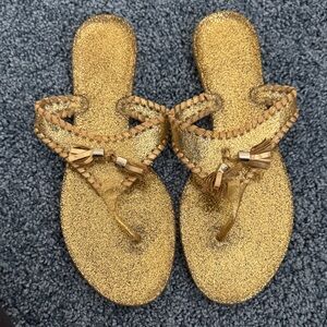 Jack Rogers Gold Sandals with Tassel Accents